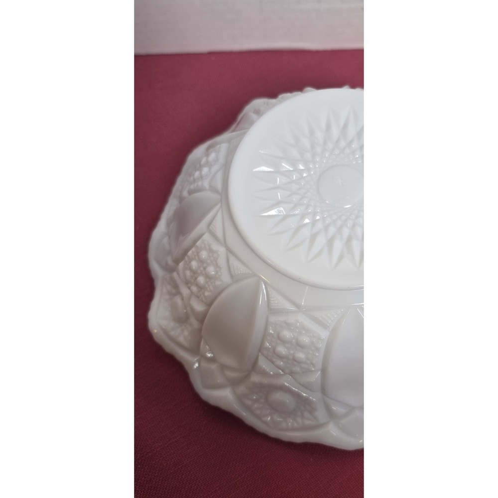 Vintage White Milk Glass Pedestal Centerpiece Bowl Geometric Panel Pattern 9" - Picture 2 of 7